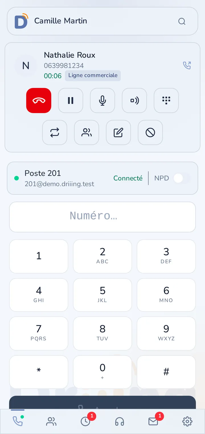 L’application Driiing pendant un appel