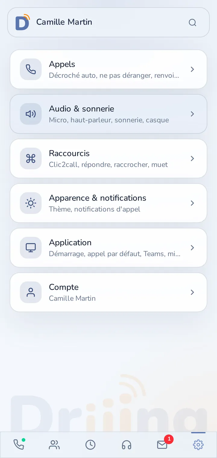 Réglages de l’application Driiing